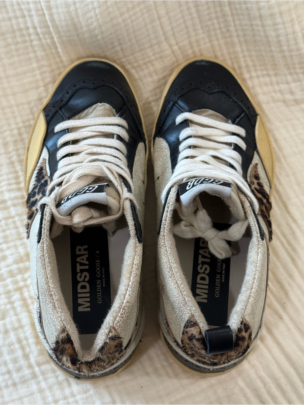 - Golden Goose Mid Star Sneaker in Tobacco, Black, & Beige Brown Leo BT - Picture 9 of 11
